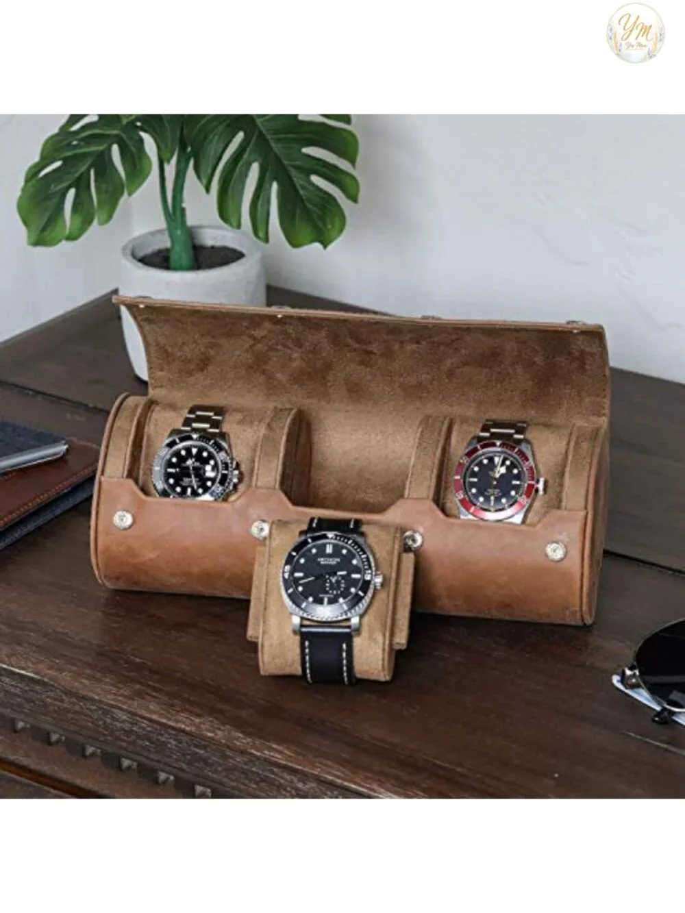 GENUINE LEATHER WATCH ROLL TRAVEL CASE FOR 3 WATCHES PORTABLE PROTECTION